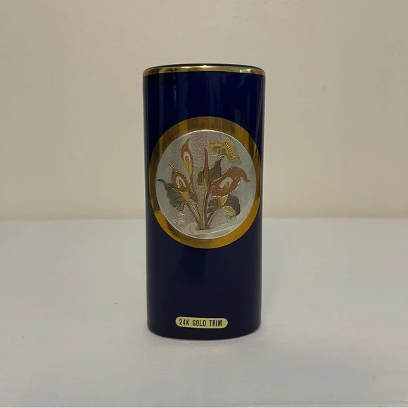 Luxurious Chokin Japan Gold Accented Blue Vase - Picture 7 of 7